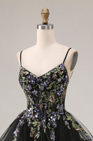 Load image into Gallery viewer, Sparkly Black A Line Tulle Long Sequin Prom Dress with Ruffles