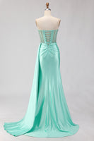 Load image into Gallery viewer, Sparkly Mint Green Mermaid Maxi Corset Prom Dress with Slit