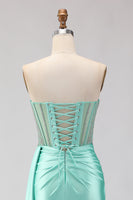 Load image into Gallery viewer, Sparkly Mint Green Mermaid Maxi Corset Prom Dress with Slit