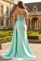 Load image into Gallery viewer, Sparkly Plus Size Mermaid Mint Green Maxi Corset Prom Dress with Slit