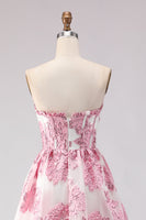 Load image into Gallery viewer, Floral Pink Sweetheart A-Line Ruffled Long Corset Prom Dress with Slit