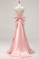 Load image into Gallery viewer, Sparkly Floral Pink Sequin Mermaid Long Prom Dress with Slit