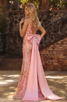Load image into Gallery viewer, Sparkly Floral Pink Sequin Mermaid Long Prom Dress with Slit