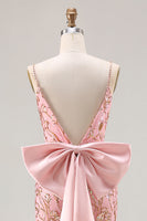 Load image into Gallery viewer, Sparkly Floral Pink Sequin Mermaid Long Prom Dress with Slit