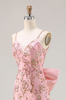 Load image into Gallery viewer, Sparkly Floral Pink Sequin Mermaid Long Prom Dress with Slit