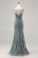 Load image into Gallery viewer, Sparkly Grey Blue Mermaid Long Prom Dress with Beadings