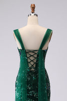 Load image into Gallery viewer, Sparkly Floral Dark Green Sequin Mermaid Long Prom Dress with Slit