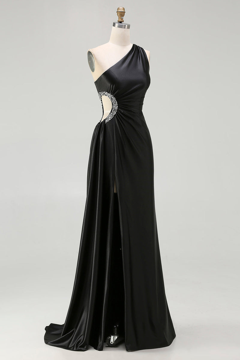 Load image into Gallery viewer, Sparkly Black Cut Out Long Prom Dress with Rhinestones
