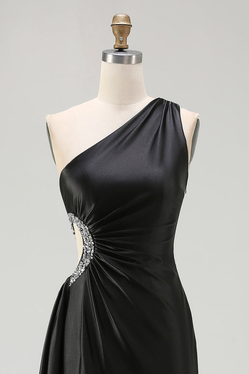 Load image into Gallery viewer, Sparkly Black Cut Out Long Prom Dress with Rhinestones