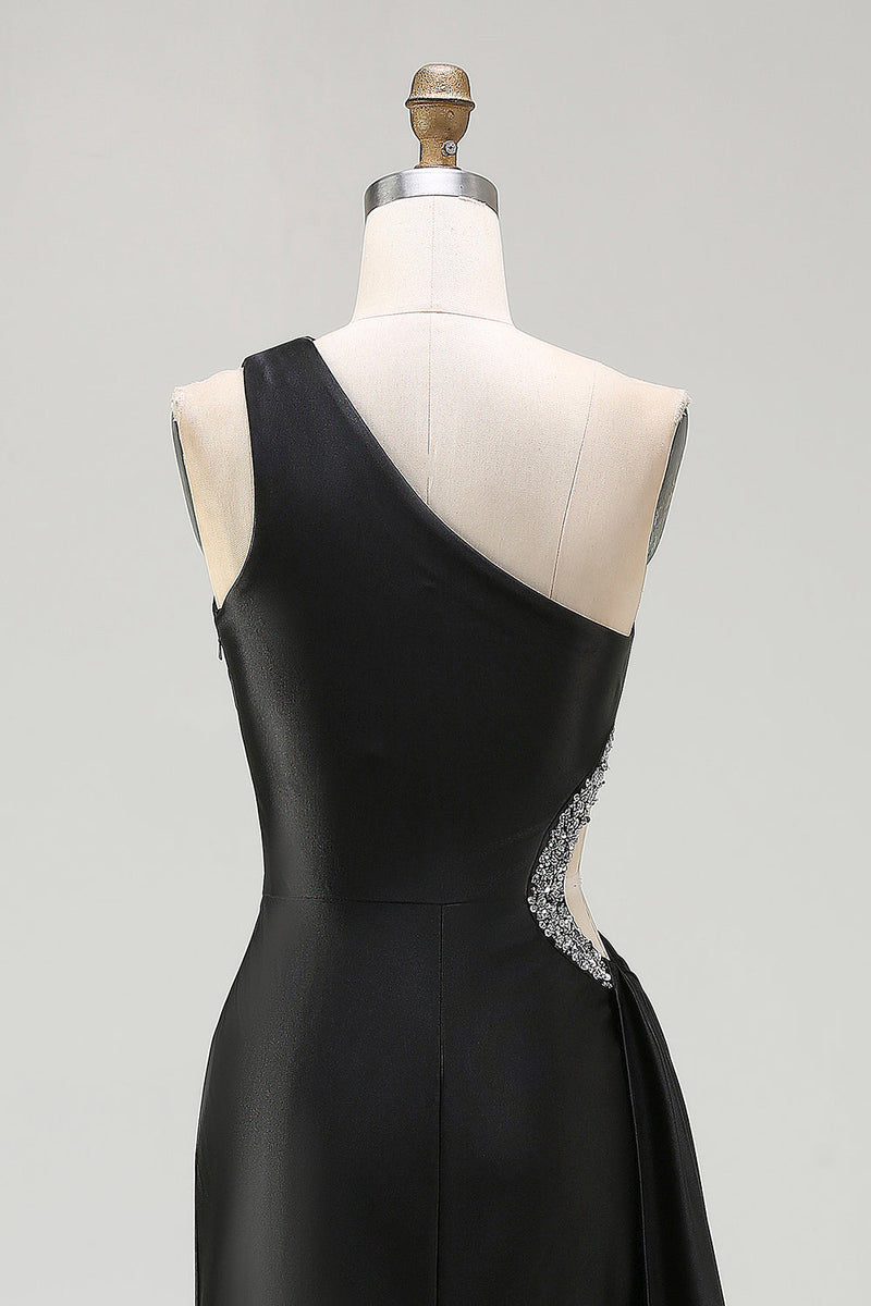 Load image into Gallery viewer, Sparkly Black Cut Out Long Prom Dress with Rhinestones