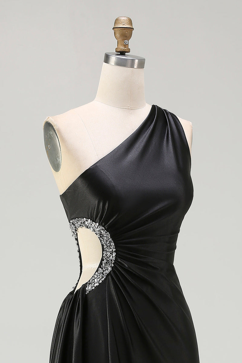 Load image into Gallery viewer, Sparkly Black Cut Out Long Prom Dress with Rhinestones