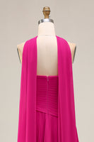 Load image into Gallery viewer, Strapless Fuchsia Neck Scarf A Line Pleated Long Prom Dress