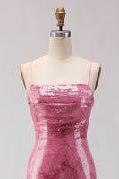 Load image into Gallery viewer, Sparkly Pink Mermaid Spaghetti Straps Sequin Long Prom Dress