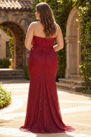 Load image into Gallery viewer, Sparkly Red Strapless Polka Dots Beaded Long Prom Dress
