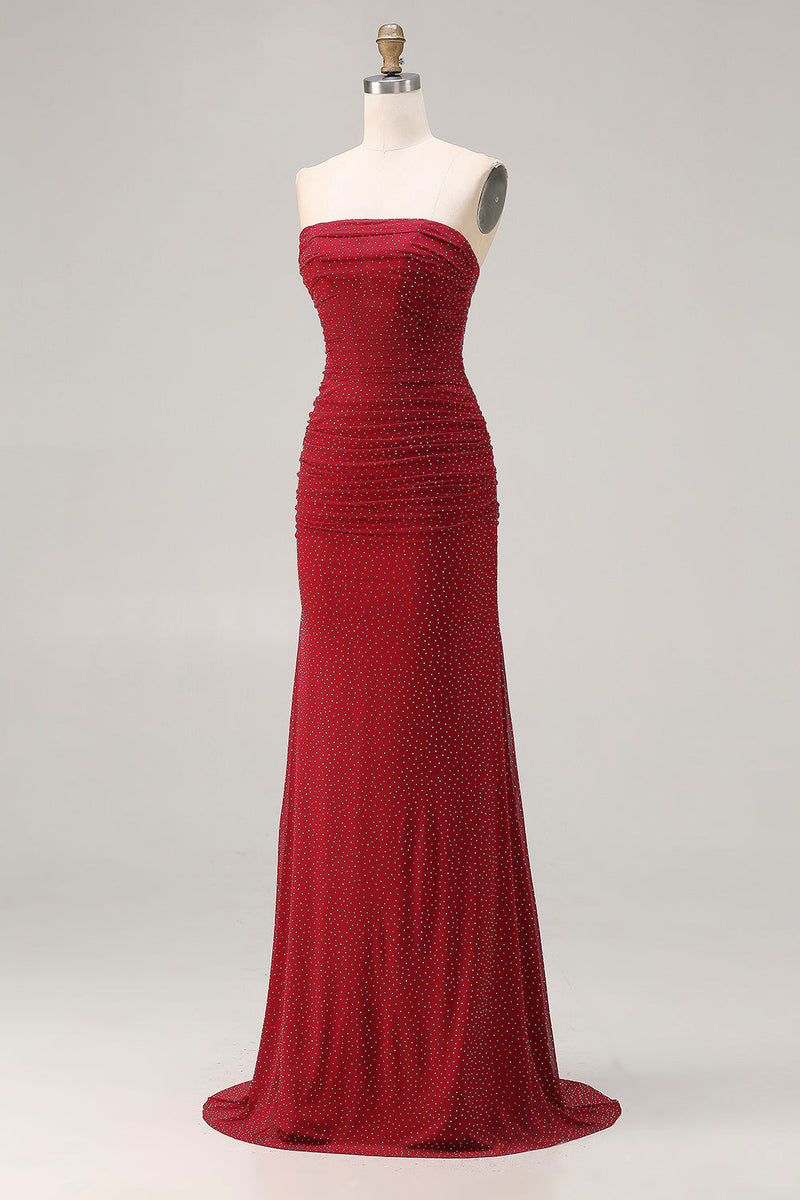 Load image into Gallery viewer, Sparkly Red Strapless Polka Dots Beaded Long Prom Dress