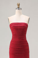 Load image into Gallery viewer, Sparkly Red Strapless Polka Dots Beaded Long Prom Dress
