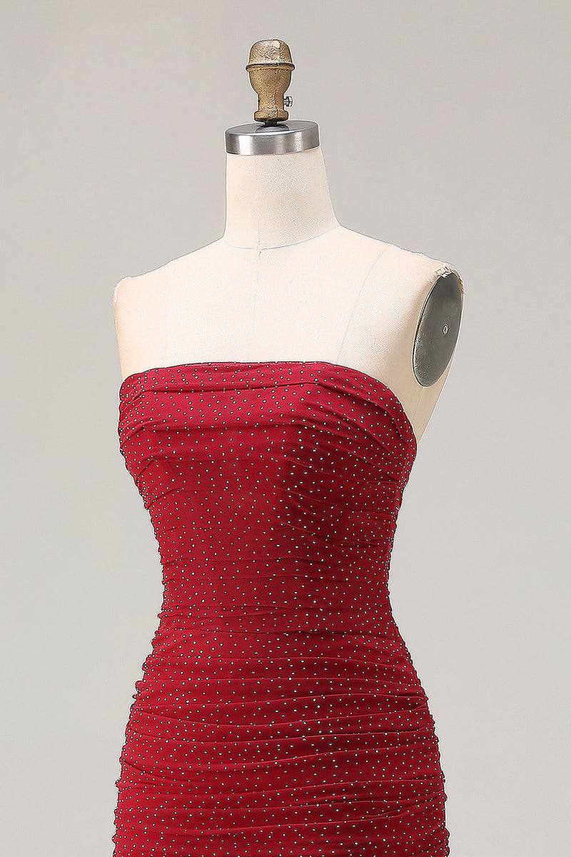 Load image into Gallery viewer, Sparkly Red Strapless Polka Dots Beaded Long Prom Dress