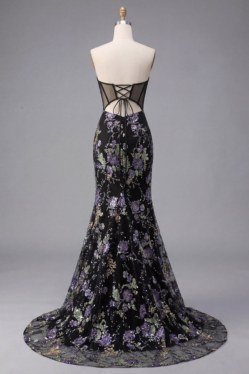 Load image into Gallery viewer, Sparkly Pink Beaded Mermaid Sequins Long Corset Prom Dress with Slit