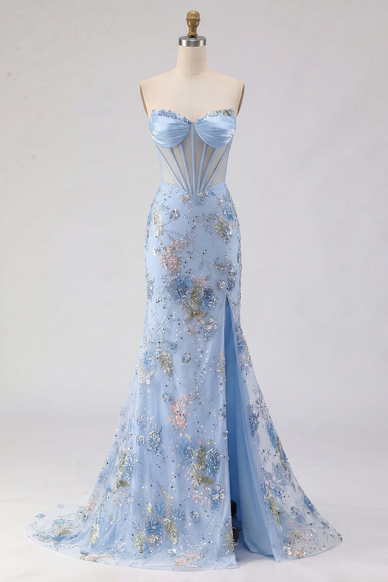 Load image into Gallery viewer, Sparkly Pink Plus Size Mermaid Beaded Sequins Long Corset Prom Dress with Slit