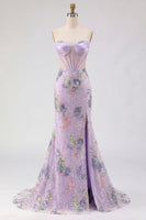 Load image into Gallery viewer, Sparkly Pink Beaded Mermaid Sequins Long Corset Prom Dress with Slit