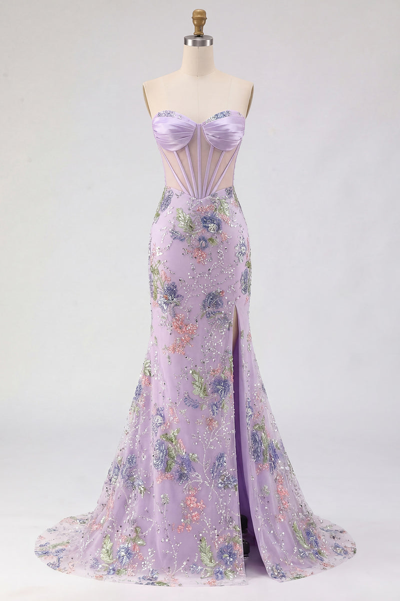 Load image into Gallery viewer, Sparkly Pink Beaded Mermaid Sequins Long Corset Prom Dress with Slit