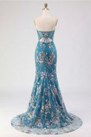Load image into Gallery viewer, Sparkly Pink Plus Size Mermaid Beaded Sequins Long Corset Prom Dress with Slit