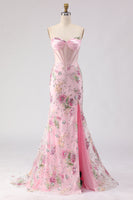 Load image into Gallery viewer, Sparkly Pink Beaded Mermaid Sequins Long Corset Prom Dress with Slit