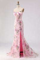 Load image into Gallery viewer, Sparkly Pink Beaded Mermaid Sequins Long Corset Prom Dress with Slit