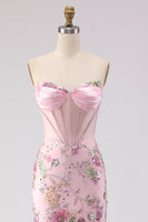 Load image into Gallery viewer, Sparkly Pink Beaded Mermaid Sequins Long Corset Prom Dress with Slit