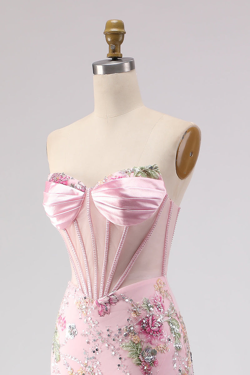 Load image into Gallery viewer, Sparkly Pink Beaded Mermaid Sequins Long Corset Prom Dress with Slit