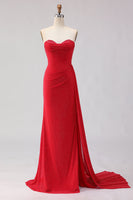Load image into Gallery viewer, Sparkly Red Beaded Sheath Long Prom Dress with Slit