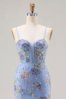 Load image into Gallery viewer, Sparkly Pink Floral Beaded Mermaid Long Corset Prom Dress with Ruffles