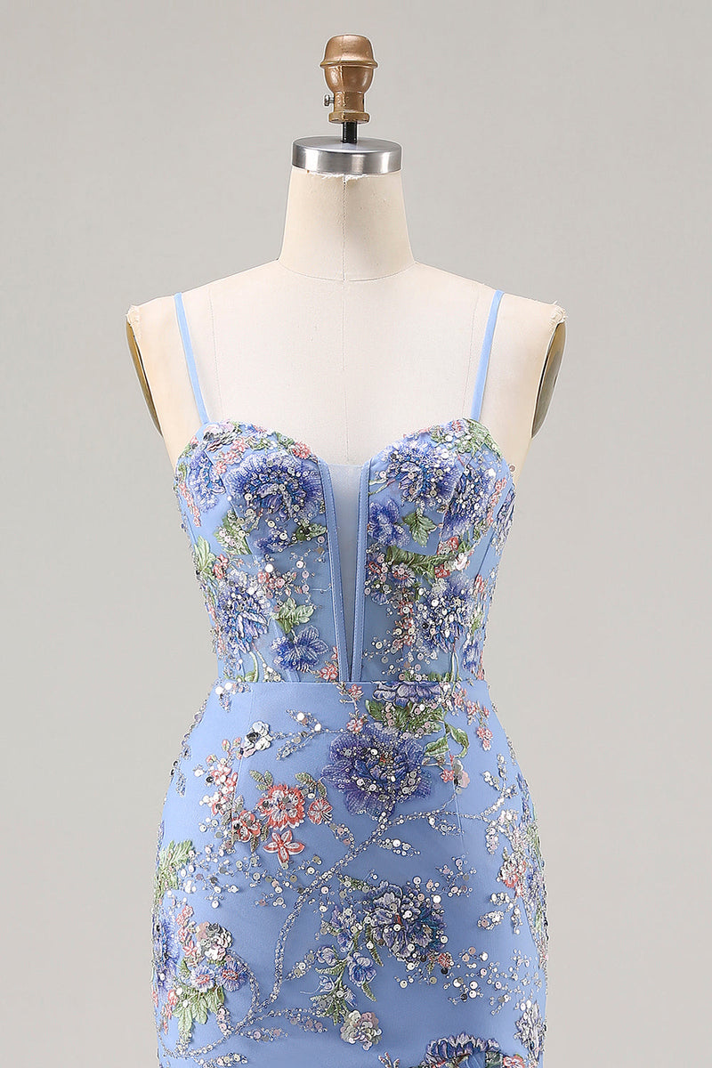 Load image into Gallery viewer, Sparkly Pink Floral Beaded Mermaid Long Corset Prom Dress with Ruffles