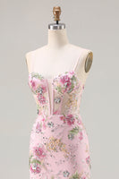 Load image into Gallery viewer, Sparkly Pink Floral Beaded Mermaid Long Corset Prom Dress with Ruffles