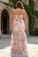 Load image into Gallery viewer, Sparkly Plus Size Pink Beaded Floral Mermaid Long Corset Prom Dress with Ruffles