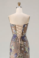 Load image into Gallery viewer, Sparkly Floral Pink Beaded Mermaid Long Corset Prom Dress with Slit