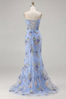 Load image into Gallery viewer, Sparkly Floral Plus Size Black Beaded Mermaid Long Corset Prom Dress with Slit