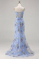 Load image into Gallery viewer, Sparkly Floral Pink Beaded Mermaid Long Corset Prom Dress with Slit