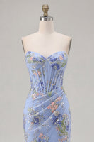 Load image into Gallery viewer, Sparkly Floral Pink Beaded Mermaid Long Corset Prom Dress with Slit