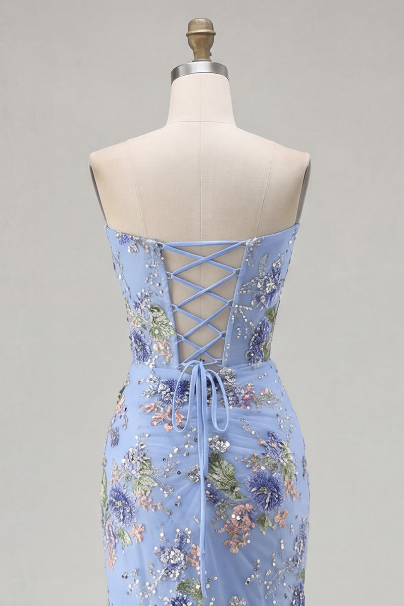 Load image into Gallery viewer, Sparkly Floral Plus Size Black Beaded Mermaid Long Corset Prom Dress with Slit