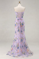 Load image into Gallery viewer, Sparkly Floral Pink Beaded Mermaid Long Corset Prom Dress with Slit