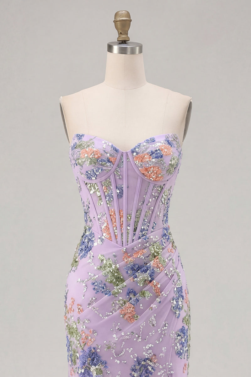 Load image into Gallery viewer, Sparkly Floral Plus Size Black Beaded Mermaid Long Corset Prom Dress with Slit