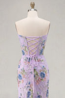 Load image into Gallery viewer, Sparkly Floral Pink Beaded Mermaid Long Corset Prom Dress with Slit