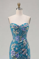 Load image into Gallery viewer, Sparkly Floral Pink Beaded Mermaid Long Corset Prom Dress with Slit