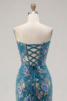 Load image into Gallery viewer, Sparkly Floral Plus Size Black Beaded Mermaid Long Corset Prom Dress with Slit