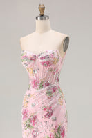 Load image into Gallery viewer, Sparkly Floral Pink Beaded Mermaid Long Corset Prom Dress with Slit