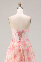 Load image into Gallery viewer, Sparkly Floral Pink Beaded A Line Corset Long Prom Dress with Ruffles