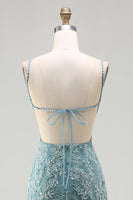 Load image into Gallery viewer, Sparkly Floral Grey Green Mermaid Long Beaded Prom Dress with Slit