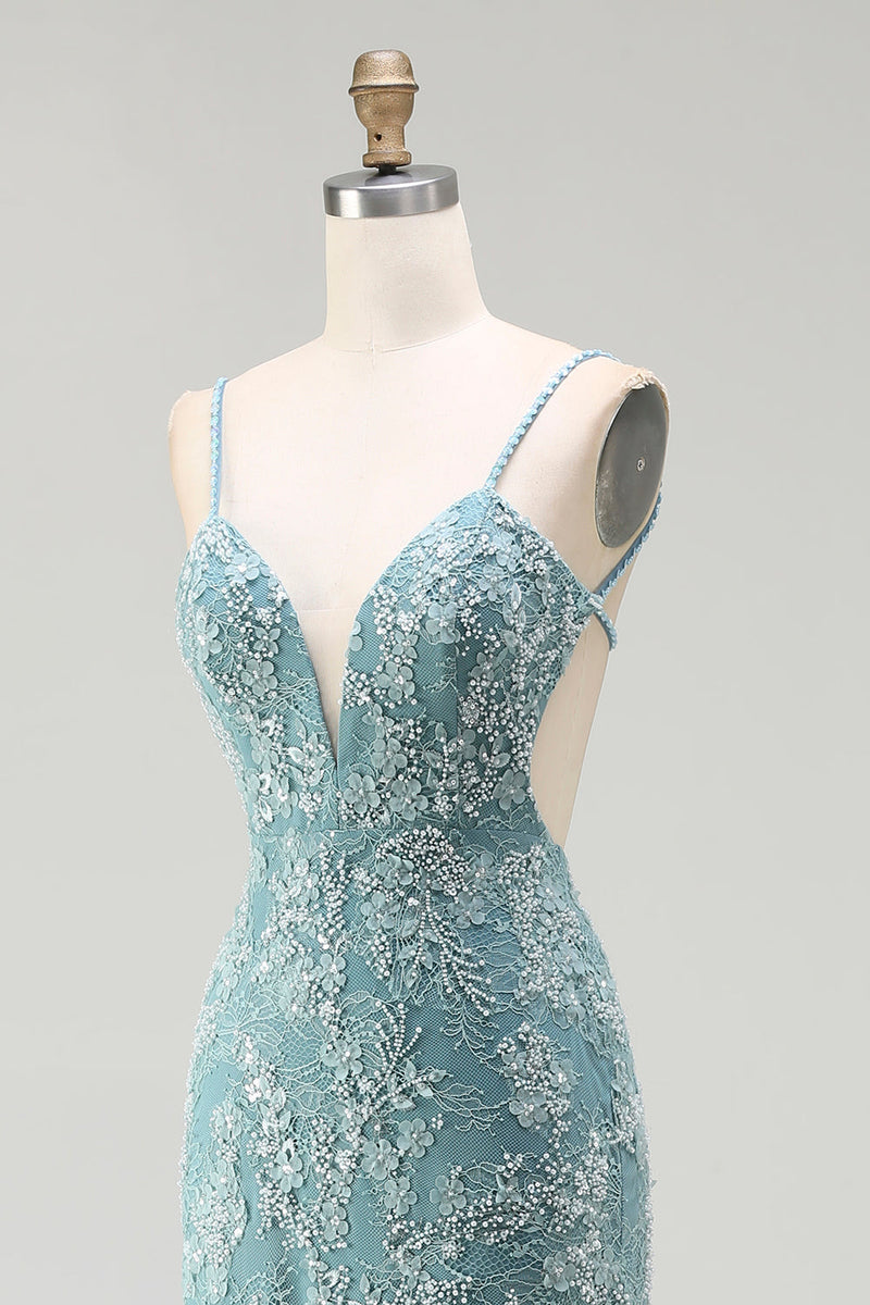 Load image into Gallery viewer, Sparkly Floral Pink Mermaid Long Beaded Prom Dress with Slit