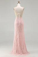 Load image into Gallery viewer, Sparkly Floral Pink Mermaid Long Beaded Prom Dress with Slit
